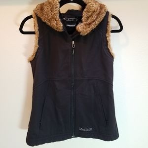 Marmot Black with Brown Faux Fur Vest with Hood